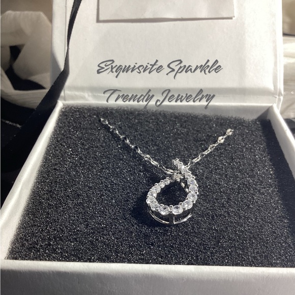 💋Sterling Silver  CZ Diamond Infinity Waterdrop Necklace - Picture 8 of 14